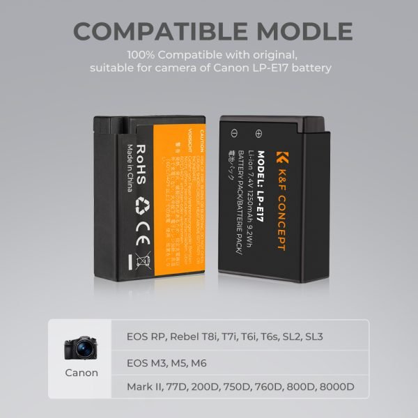 Kit de cargador + 2 baterias Canon LP-E17 K&F Concept - Imagen 4