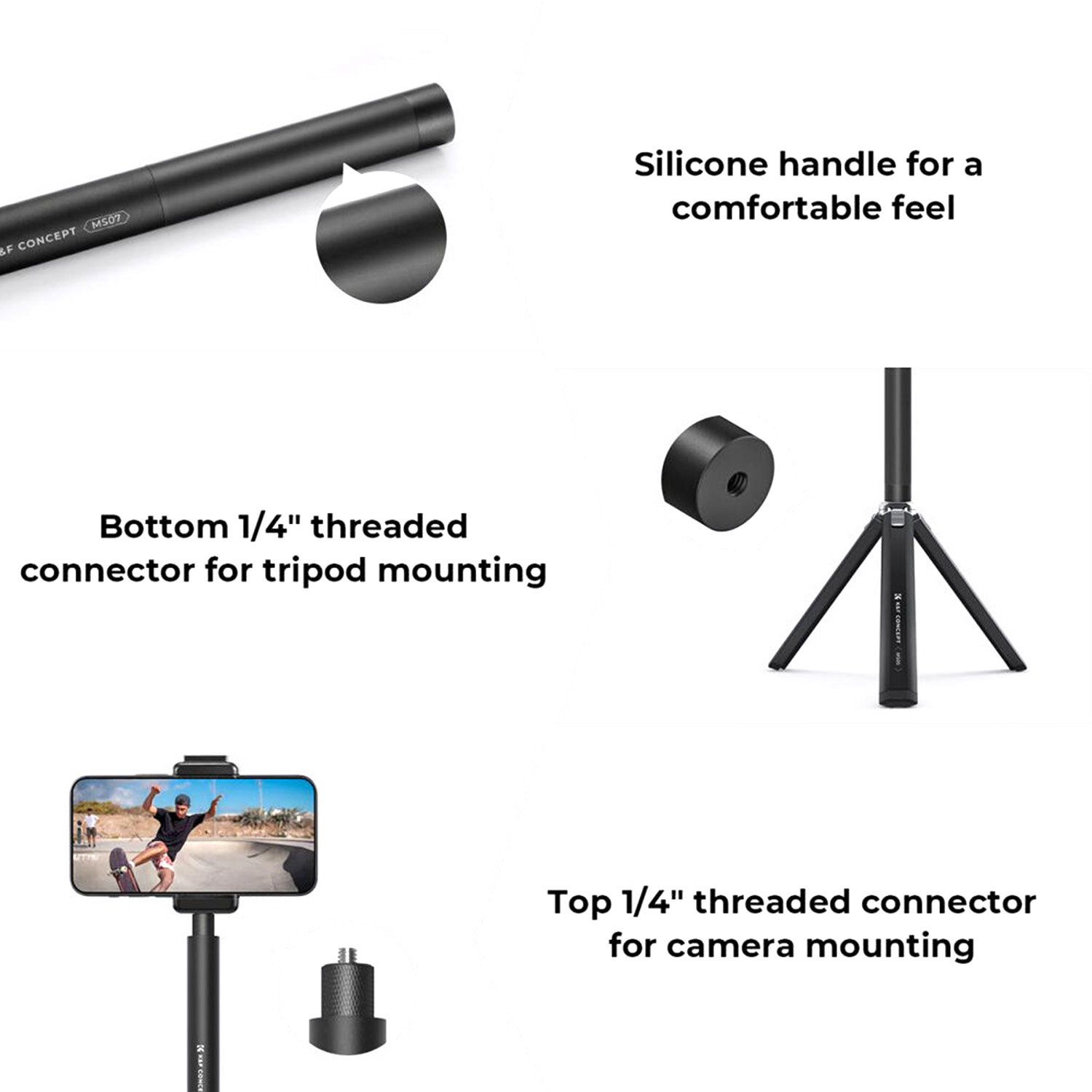 Palo selfie invisible MS07 para Gopro, DJI Action, Insta 360 – K&F Concept - Imagen 7