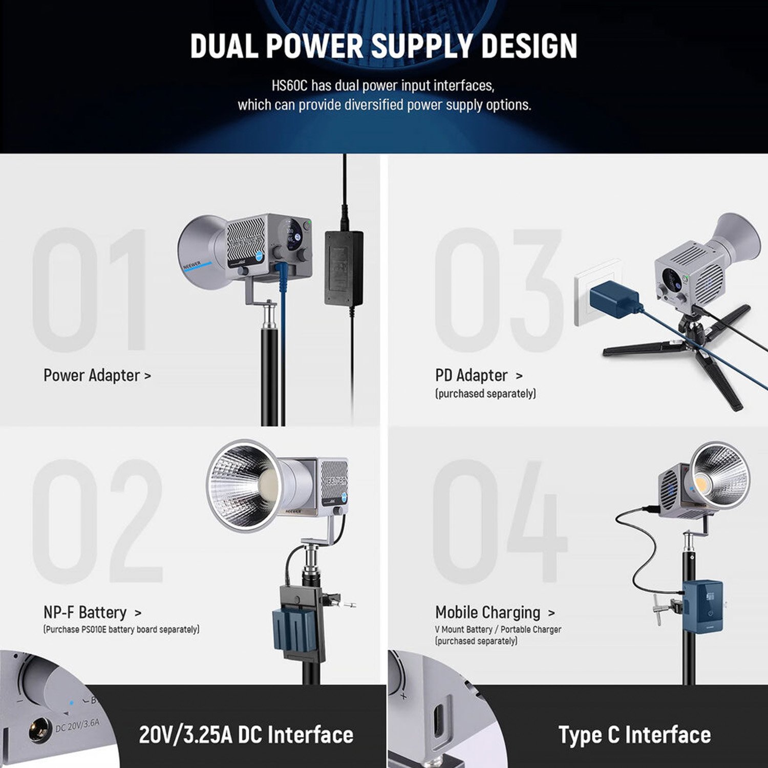 Luz Led portátil de 60W RGB – HS60C - Imagen 4